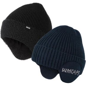 Wmcaps Winter Fleece Line Beanie with Earflap for Men Women, Outdoor Warm Thermal Knitted Hat Stocking Caps