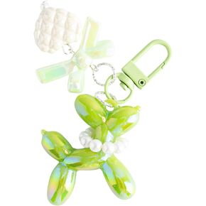 Cute Balloon Dog Design Keychain for Women, Shiny keychain with Love Pendant，Cartoon Car Keychain