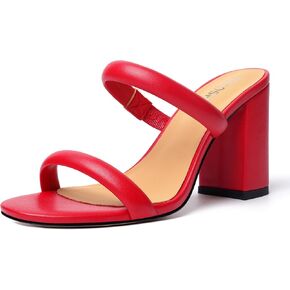 Womens Slip On Evening Matte Round Toe Open Toe Dress Block High Heel Heeled Sandals 3.3 Inch