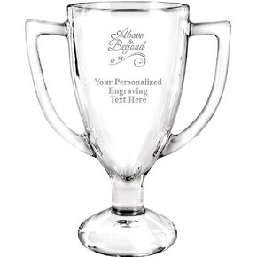Personalized Glass Trophy, 7" Custom Engraved Above & Beyond Glass Cup Award Prime