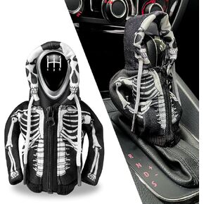 سترة بغطاء رأس Skull Gear Shift - سهلة الارتداء والإزالة مع سحاب، غطاء رأس من القماش الناعم والمريح بمقبض ناقل الحركة يناسب معظم ناقلات السيارات لتعزيز تجربة القيادة الخاصة بك