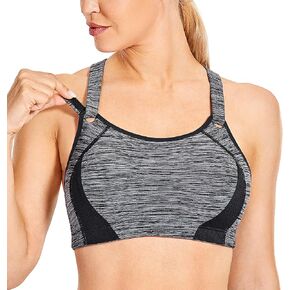 SYROKAN Women's Sports Bra High Impact Front Adjustable Support Lightly Padded Wireless Racerback Workout Running