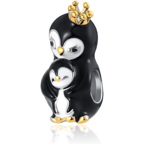 Mother Daughter Son Penguin Animal Charm for Pandora Bracelets Mom Dangle Bead for Women Mom Grandma Birthday