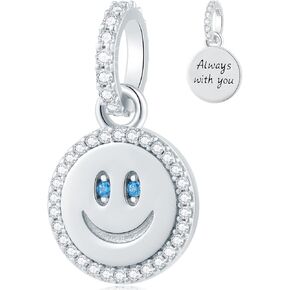 Smiley Face Charms fit Pandora Valentines Bracelets, 925 Sterling Silver Happy Smile Emoji Necklace Pendant Bead with CZ Blue Eye, Always with You Gifts for Family/Birthday