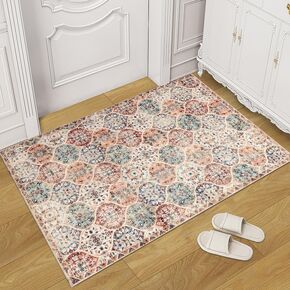 Area Rug 2×3, Large Vintage Boho Rug,Ultra-Soft Low Pile, Washable, Non Slip,Stain Resistant, Carpet for Living Room Bedrooms Playroom Office Kitchen,Blue/Sand