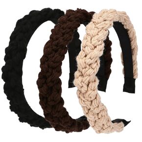 3Pcs Wool Braid Headbands 1.2Inch Solid Color Hair Band Fashion Head Wear, Girls Women Hair Accessories (3 Pack A, One Size)
