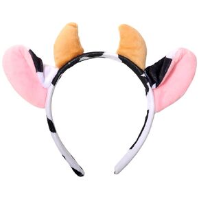 Ecuupas Cute Cow Headbands Funny Moo Cow Hairbands Large Pink Cow Ear Hair Hoop Black White Cow Print Hair Band Design Adult Hair Decoration for Halloween Christmas Festival Theme Party