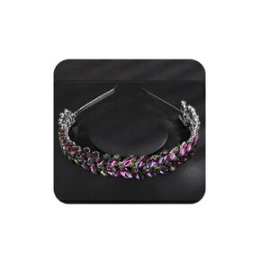Teyglen Wedding Rhinestone Crystal Headband Bridal Crystal Hair Crown Handmade Full Black Red Blue Rhinestone Hair Pieces Band Vintage Headpieces Hair Accessories for Wedding Prom Birthday Party (Purple)