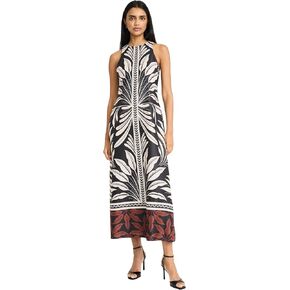 Donna Morgan Women's Halter Neck High Waist Midi Sleeveless a Line Silhouette-Special Occasion Wedding Guest Dress