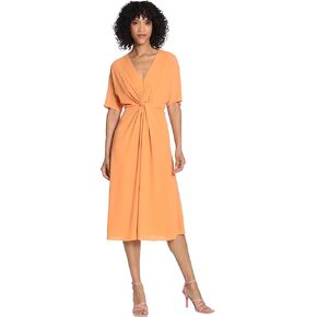 Maggy London Women's Draped Twist Waist V-Neck Dress with Short Sleeves