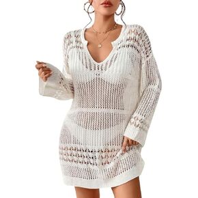 أغطية كروشيه Bsubseach لملابس السباحة النسائية فساتين الشاطئ المحبوكة المفرغة ملابس السباحة المثيرة ملابس الصيف البيضاء in Kuwait