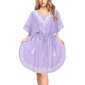 LA LEELA Women's Short Caftan Mini Boho Dress