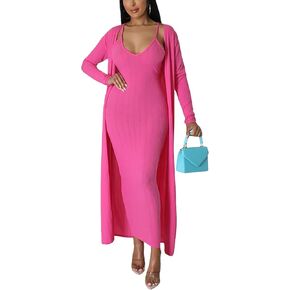 Women's 2 Piece Outfits Sexy Dress Long Kimono Cover ups Casual Matching Suit Club Cocktail Outwear 2023