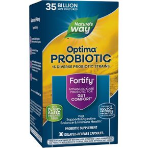 Nature's Way Fortify Optima 35 مليار بروبيوتيك + بريبايوتك - 15 سلالة بروبيوتيك - بروبيوتيك لصحة الجهاز الهضمي ودعم المناعة * - خالي من الغلوتين - 30 كبسولة