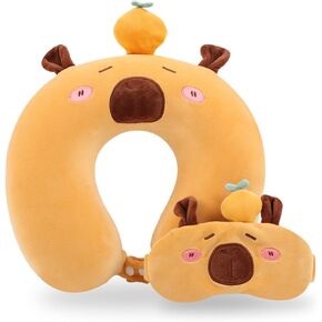 Travel Pillow, Kids Travel Pillow with Sleep Eye Mask Soft Memory Foam Kids Neck Pillow for Boys & Girls, Travel Accessories for Car Airplane Traveling - Blue Axolotl
