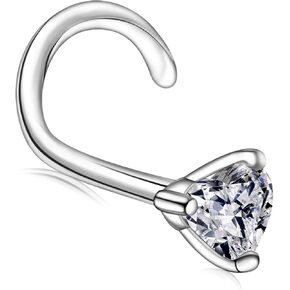 20g Moissanite Heart Nose Studs - 925 Sterling Silver Hypoallergenic Moissanite Heart Nose rings Diamond Nose Piercing Jewelry Gifts for Women Men