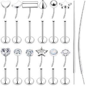 18/20g Threadless Nose Lip Rings Flat Back Studs Earrings Surgical Steel 6mm Cartilage Helix Tragus Labret Medusa Piercing Jewelry for Women Men
