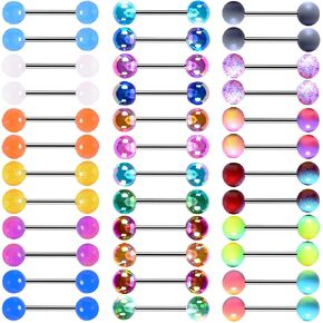 Colorful Ball Tongue Nipple Ring Set Glow in Dark Tongue Nipple Piercing Jewelry Flexible Acrylic Straight Tongue Nipple Ring Stainless Steel Barbell Tongue Nipple Ring for Women Men 16mm 14G in Saudi Arabia