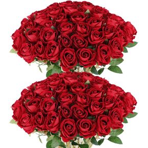 Hananona Artificial Roses in Bulk, Fake Silk Roses Realistic Roses for Wedding Centerpieces Flower Arrangement Home Decor (50, White)