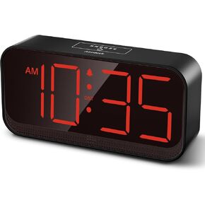 Battery Operated Digital Clock: Cordless Small Alarm Clock for Bedroom Travel - Large Numbers 4 Dimmers for All Ages Red Digits