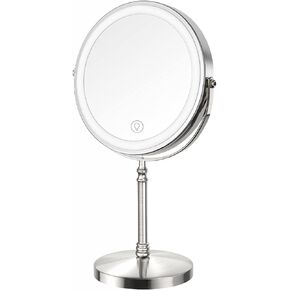 Lighted Makeup Mirror, 3000 mAh Rechargeable Double Sided Magnifying Mirror with 3 Colors, 1x/10x 360° Rotation Vanity Mirror, Brightness Adjustable Magnification Cosmetic Light up Mirror, Women Gift