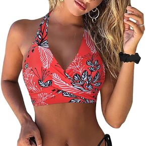 Hilor Women's Underwire Bikini Tops Halter V Neck Bathing Suit Top Push Up Swimsuit Twist Front Swim Top Only