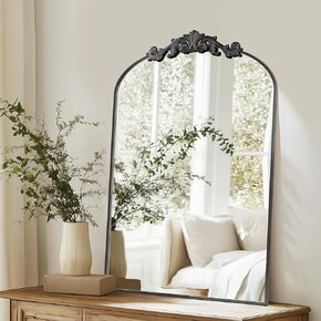 Arched Wall Mirror, Vintage Carved Bathroom Mirror 22" x 48" Bronze Antique Metal Frame Wall Mirror for Bedroom, Living Room, Entryway, Fireplace, Hallway