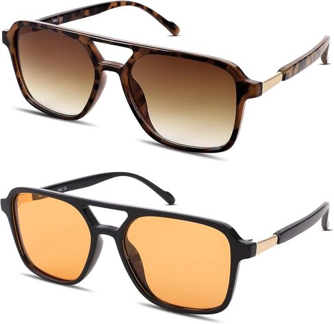 نظارات شمسية Hycredi Retro Aviator للنساء والرجال، نظارات شمسية مربعة عصرية، ظلال نسائية مستطيلة عتيقة in Kuwait