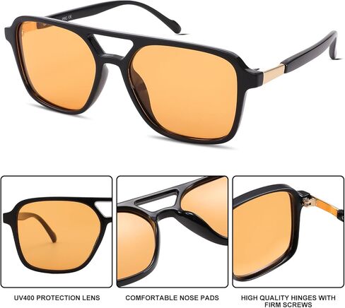 نظارات شمسية Hycredi Retro Aviator للنساء والرجال، نظارات شمسية مربعة عصرية، ظلال نسائية مستطيلة عتيقة in Kuwait