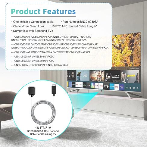 BN39-02470A One Connect Cable for Samsung TV QN43LS03 QN49LS03 QN50LS03 QN55LS03 QN65Q90 QN65LS03 QN75LS03 QN65Q80 QN75Q90 QN75Q80 QN82Q90 QN85LS03,BN39-02470A for Samsung One Connect Cable 16FT/5M in Kuwait