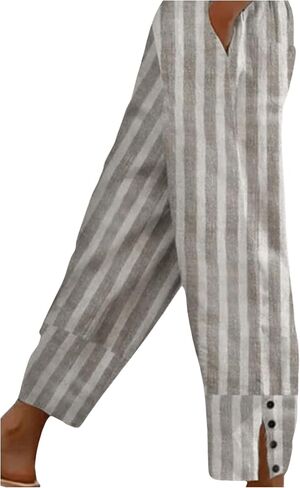 MakeMeChic Women's Striped Elastic Waist Button Pocket Loose Capris Trousers Pants in Saudi Arabia