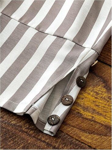 MakeMeChic Women's Striped Elastic Waist Button Pocket Loose Capris Trousers Pants in Saudi Arabia