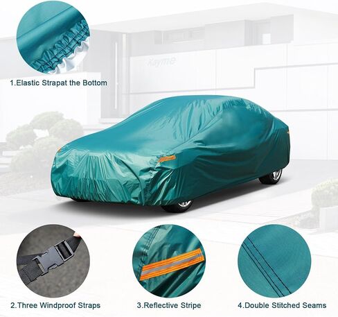 Kayme Lightweight Car Cover Waterproof All Weather, Outdoor Full Cover Snowproof UV Protection, Universal Fit for Dodge Challenger, Pontiac Firebird, BMW 6/8 Series Etc（194-202 inch, Green） in Saudi Arabia