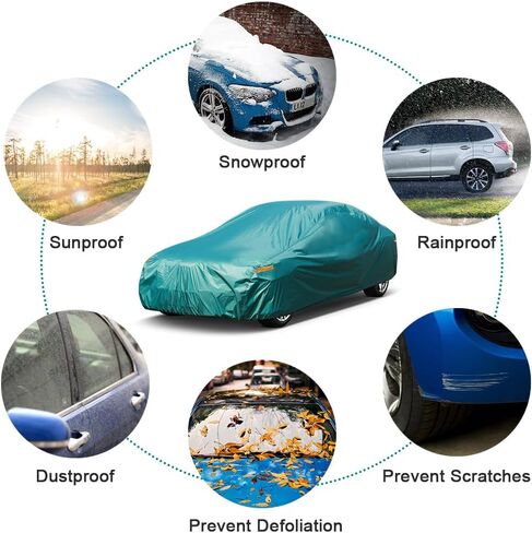 Kayme Lightweight Car Cover Waterproof All Weather, Outdoor Full Cover Snowproof UV Protection, Universal Fit for Dodge Challenger, Pontiac Firebird, BMW 6/8 Series Etc（194-202 inch, Green） in Saudi Arabia