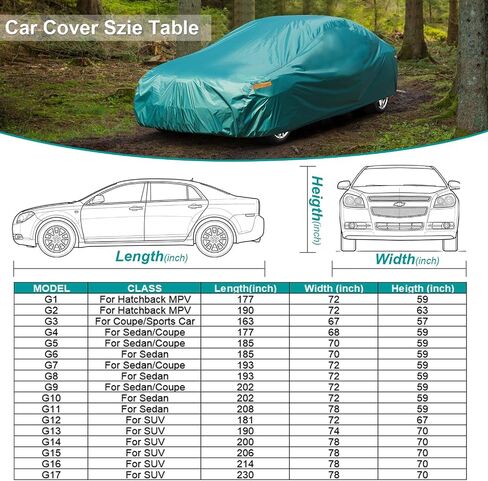 Kayme Lightweight Car Cover Waterproof All Weather, Outdoor Full Cover Snowproof UV Protection, Universal Fit for Dodge Challenger, Pontiac Firebird, BMW 6/8 Series Etc（194-202 inch, Green） in Saudi Arabia