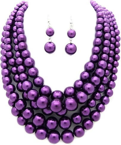 Women's Faux Pearl Five Multi-Strand Statement Necklace and Earrings Set in Saudi Arabia
