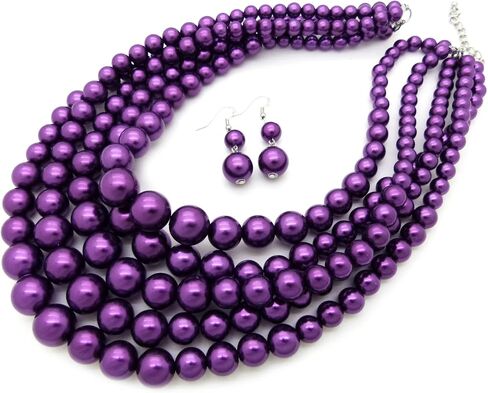 Women's Faux Pearl Five Multi-Strand Statement Necklace and Earrings Set in Saudi Arabia
