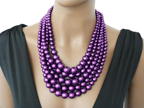 Women's Faux Pearl Five Multi-Strand Statement Necklace and Earrings Set in Saudi Arabia