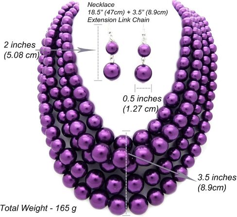 Women's Faux Pearl Five Multi-Strand Statement Necklace and Earrings Set in Saudi Arabia