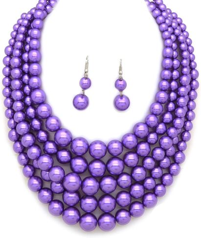 Women's Faux Pearl Five Multi-Strand Statement Necklace and Earrings Set in Saudi Arabia