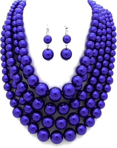 Women's Faux Pearl Five Multi-Strand Statement Necklace and Earrings Set in Saudi Arabia