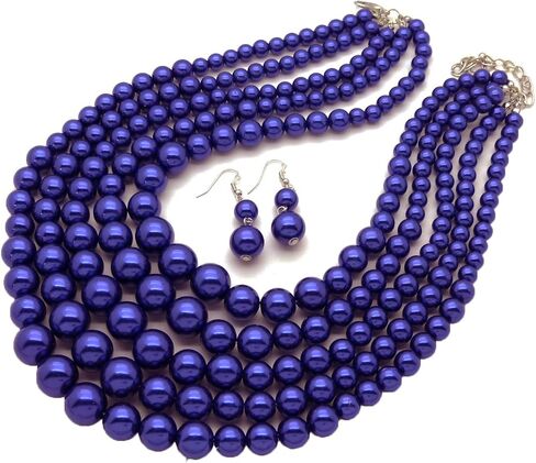 Women's Faux Pearl Five Multi-Strand Statement Necklace and Earrings Set in Saudi Arabia