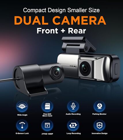 Dash Cam Front, WiFi FHD 1080P Car Camera with 32G SD Card, Mini Dash cam for Cars with Night Vision, WDR, 160° Wide Angle, Loop Recording, G-Sensor, APP, 24 Hours Parking Mode Supports in Kuwait