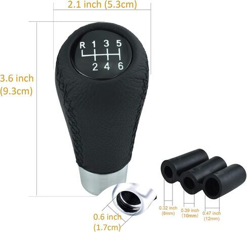 Arenbel 6 Speed Leather Gear Shift Stick Knob Type R Shifter Lever Grip Handle Replacement Fit Most Auto Manual Vehicless, Black in Kuwait