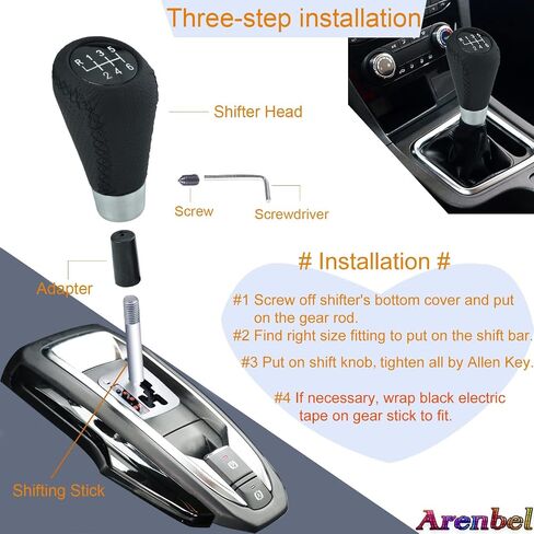 Arenbel 6 Speed Leather Gear Shift Stick Knob Type R Shifter Lever Grip Handle Replacement Fit Most Auto Manual Vehicless, Black in Kuwait