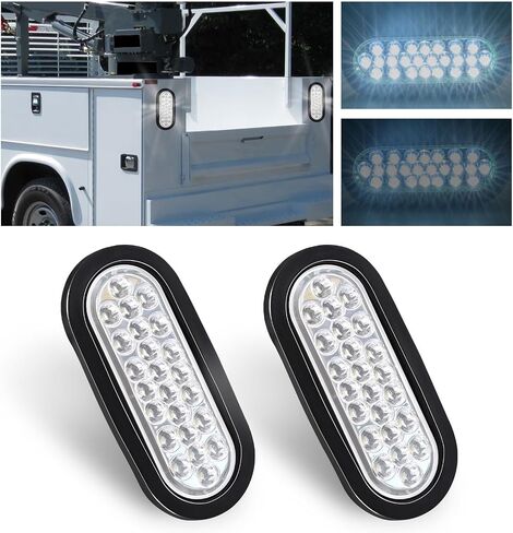 2PCS 6" Inch White 24 LED Oval Reverse Backup Turn Tail Fog Marker Lights, Flush Mount Clear Lens Rubber Grommet, IP67 Waterproof for DC 12-24V Truck Submersible Trailer Light in Kuwait