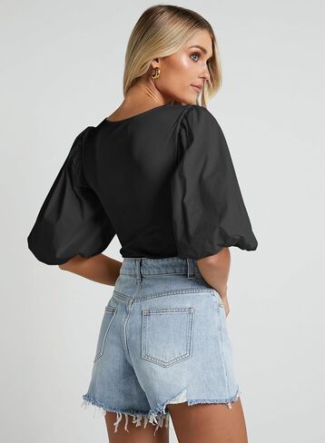 Women's Square Neck Puff Short Sleeve Tops Summer Dressy Casual Blouse T Shirts in Saudi Arabia