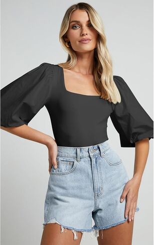 Women's Square Neck Puff Short Sleeve Tops Summer Dressy Casual Blouse T Shirts in Saudi Arabia