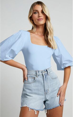 Women's Square Neck Puff Short Sleeve Tops Summer Dressy Casual Blouse T Shirts in Saudi Arabia
