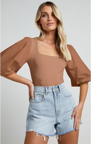 Women's Square Neck Puff Short Sleeve Tops Summer Dressy Casual Blouse T Shirts in Saudi Arabia